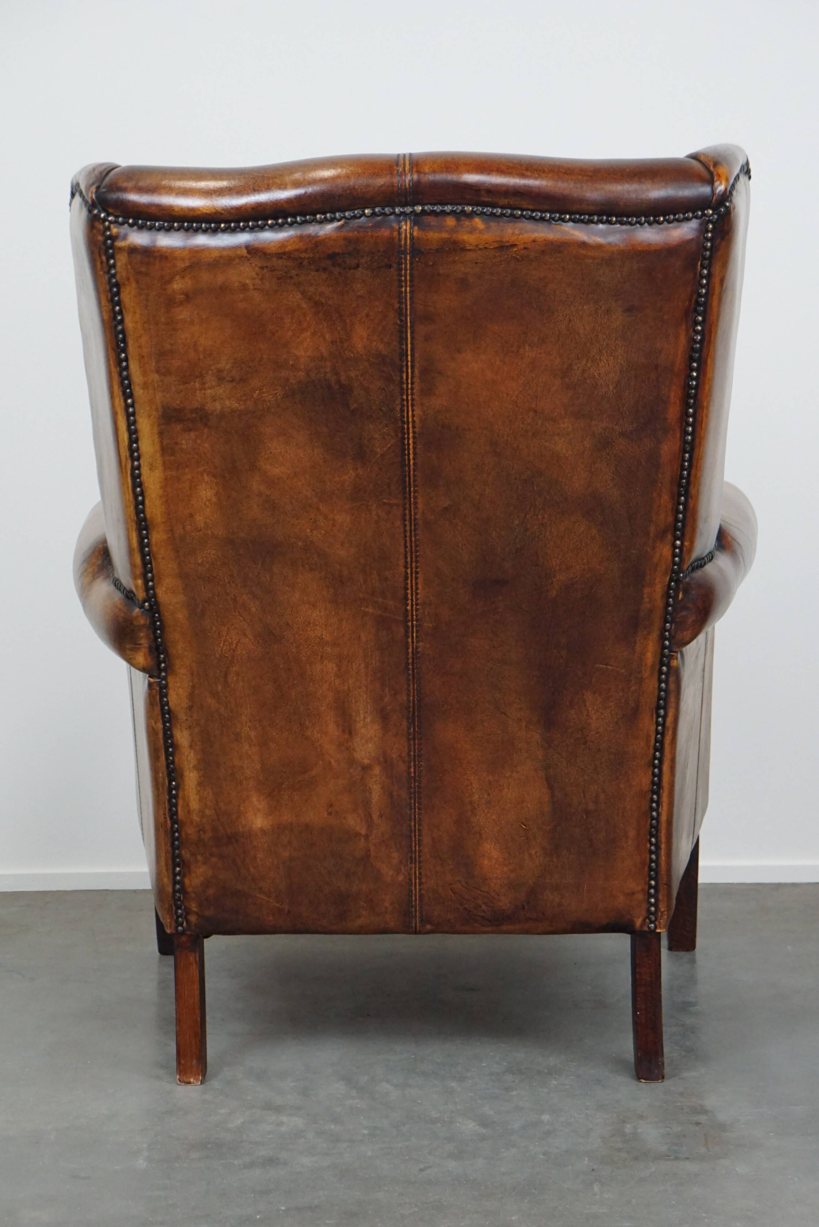 large wingback chair made of sheepskin leather with uniquely beautiful colors