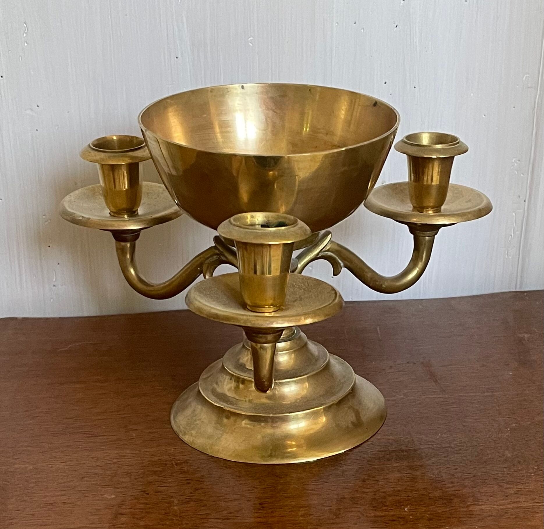 Pair of solid brass calyx candlesticks