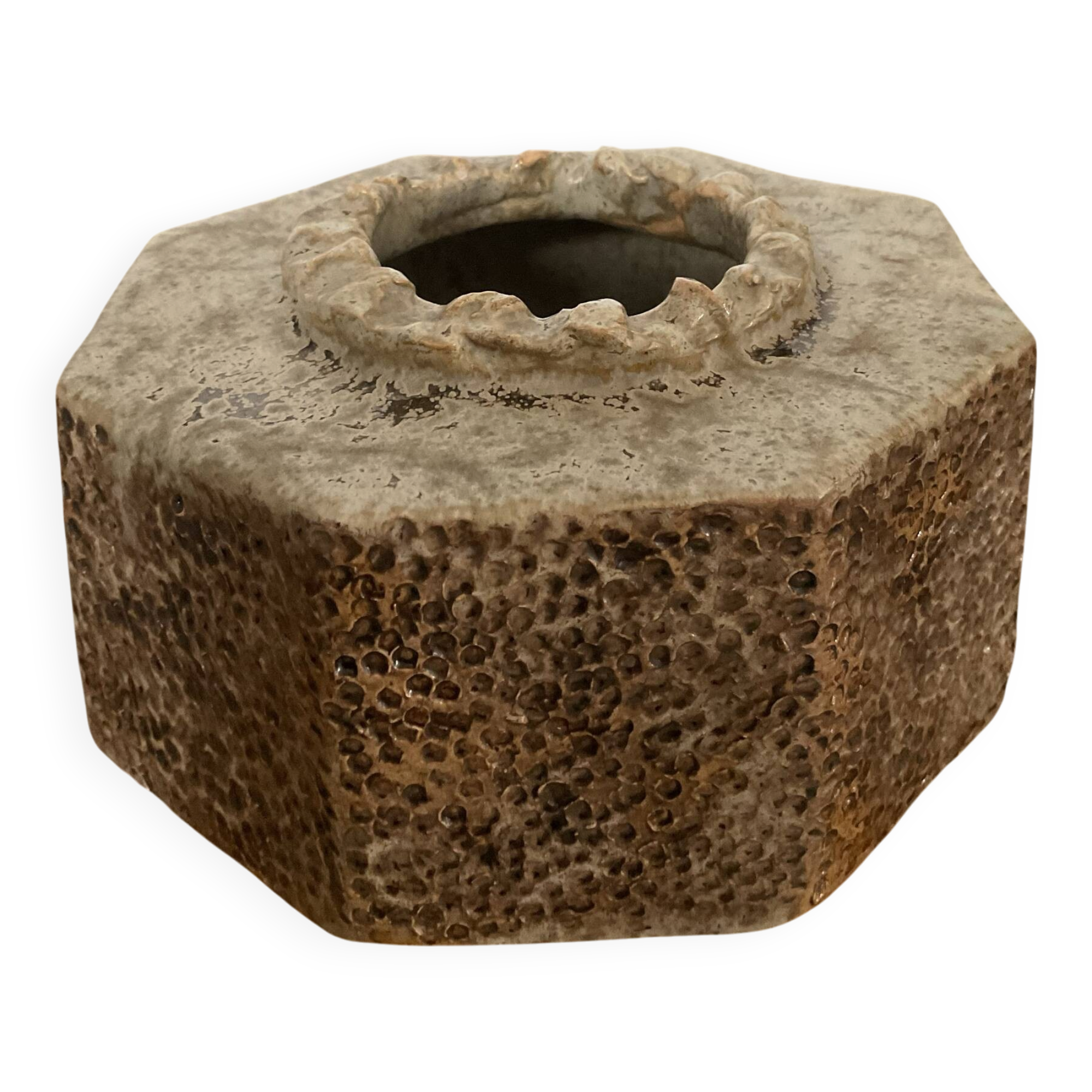 Vase vintage de forme octogonal en céramique émaillée