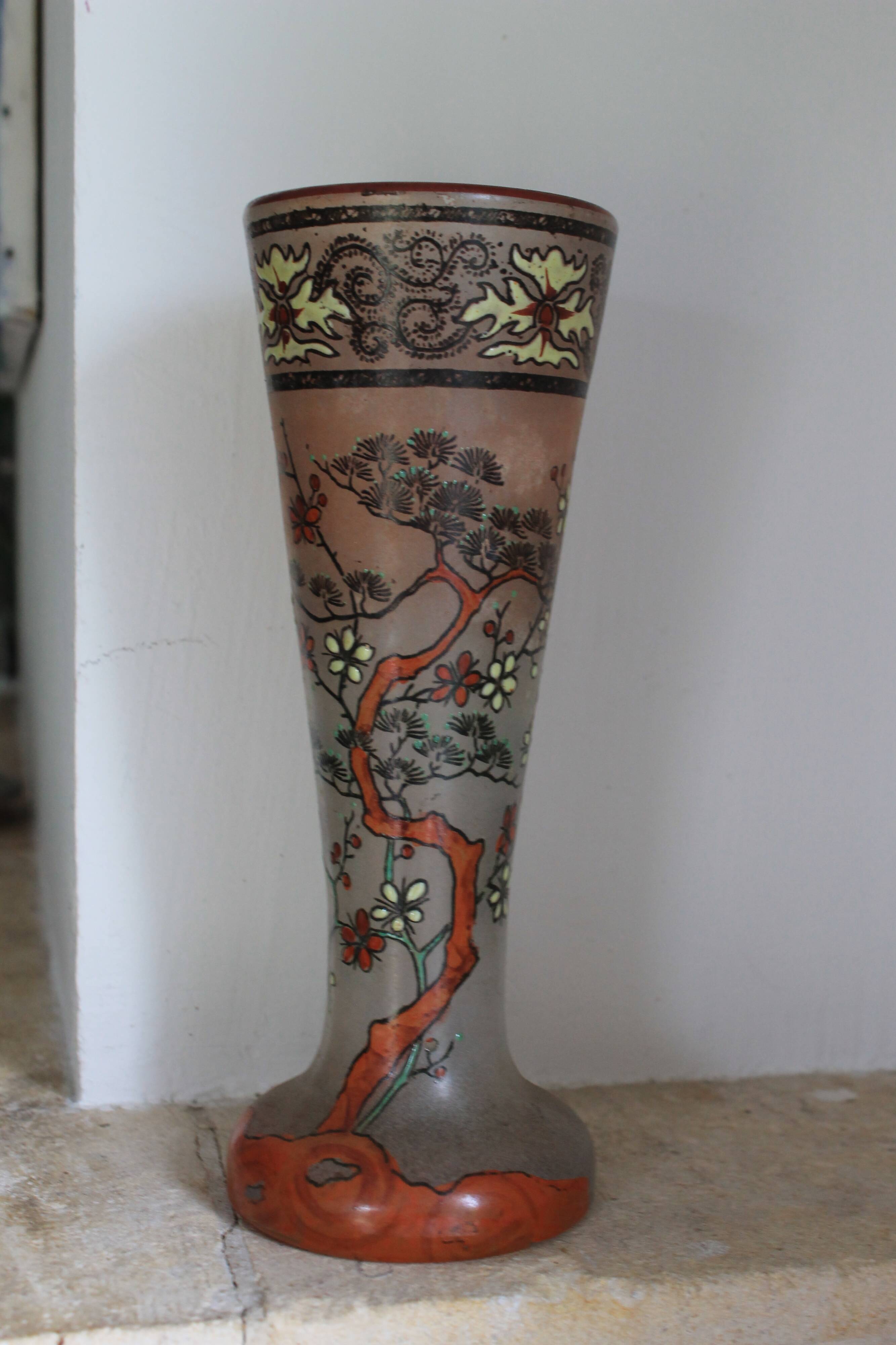 Legras glass cornet vase, "Spring" model (1900 - 1910)