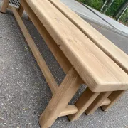 2 stripped farmhouse benches in solid oak, 1970, 175cm.