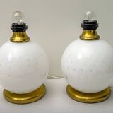 Pair of Mid-Century Modern Brass and Blown Murano Glass Table Lamps, 1970s