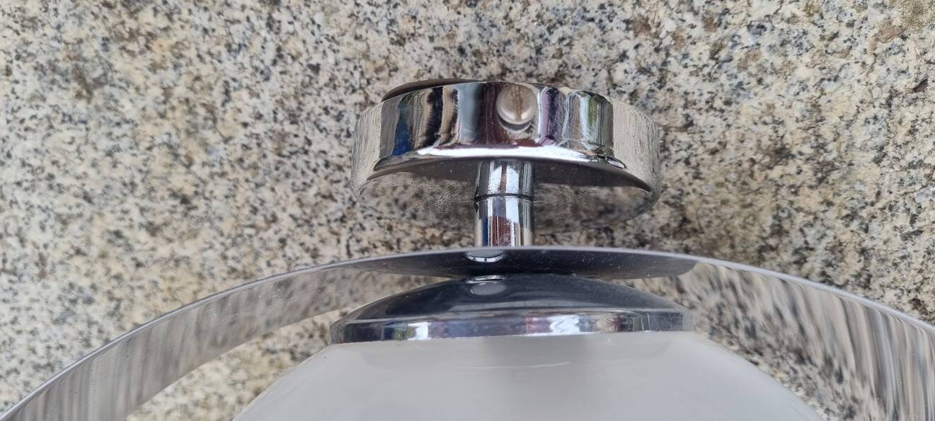 Pair of steel and opaline wall lights, Vittorio Mazzega design, vintage, 70s