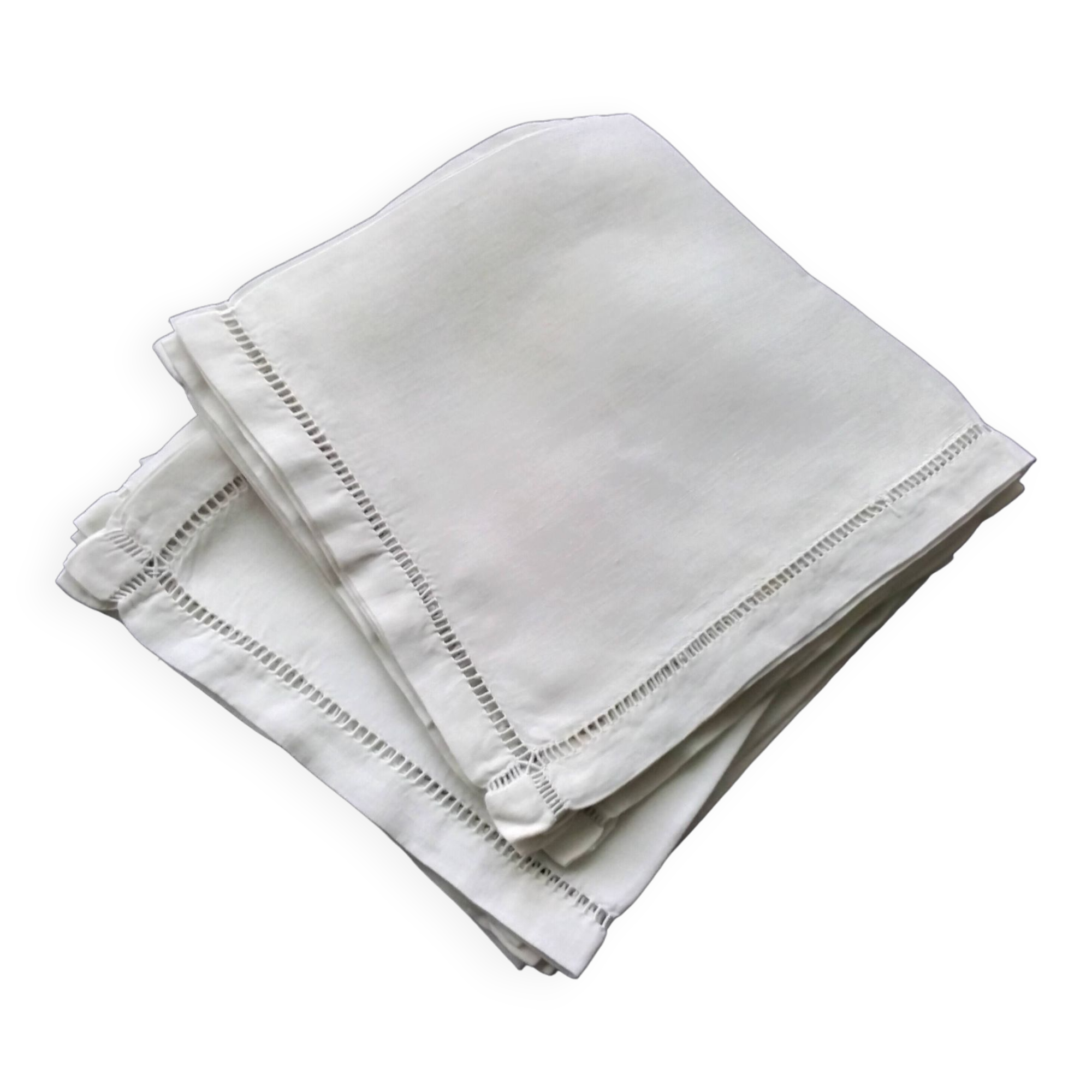12 old white linen napkins 44.5 x 45.5 cm