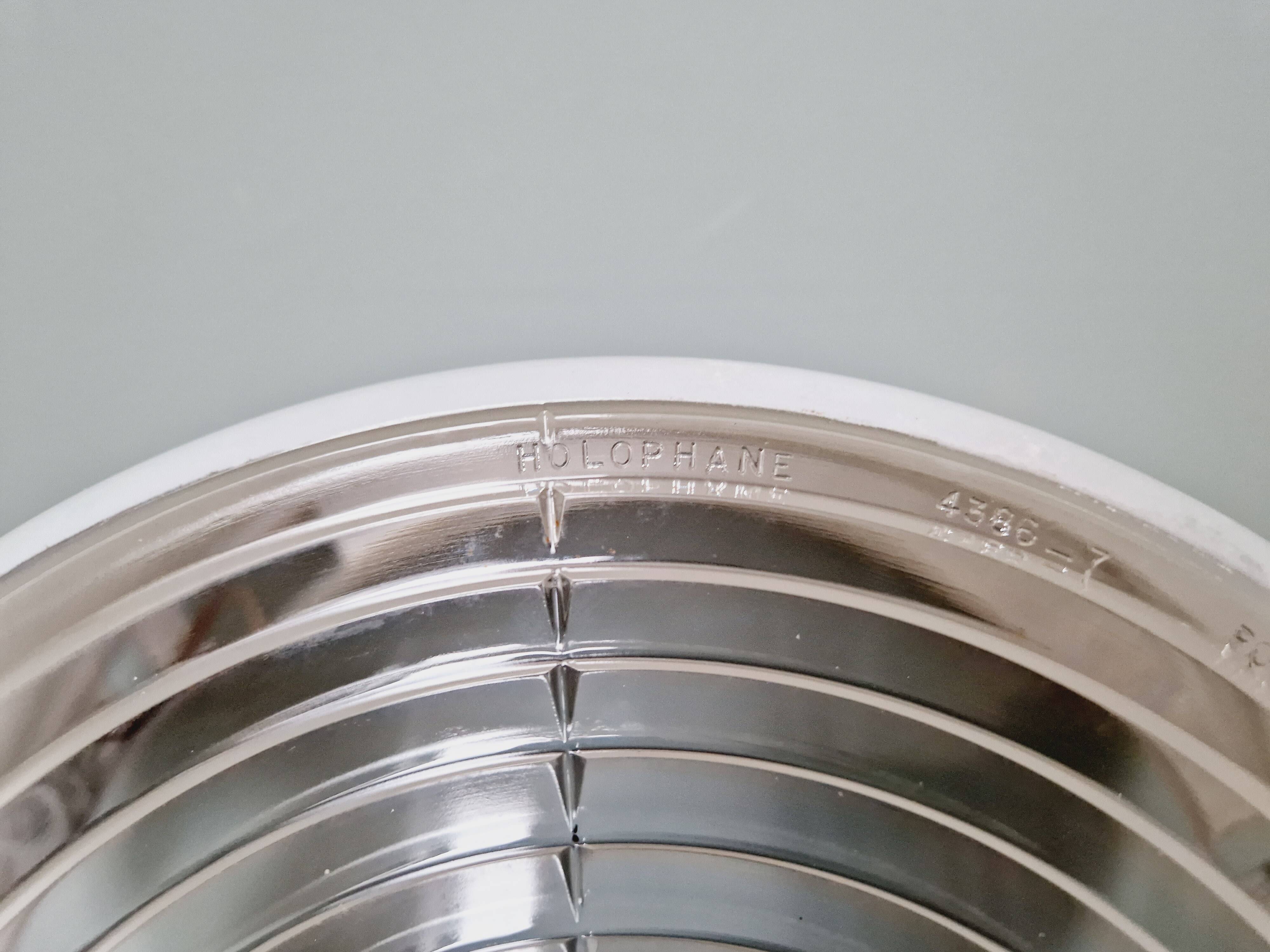 Plafonnier industriel Holophane en verre opaline blanc et transparent (7 disponibles)