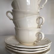 Set of 4 cups breakfasts in faience Sarreguemines ivory to godrons