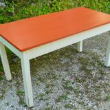 Vintage 1950s kitchen table, orange and white painted wood