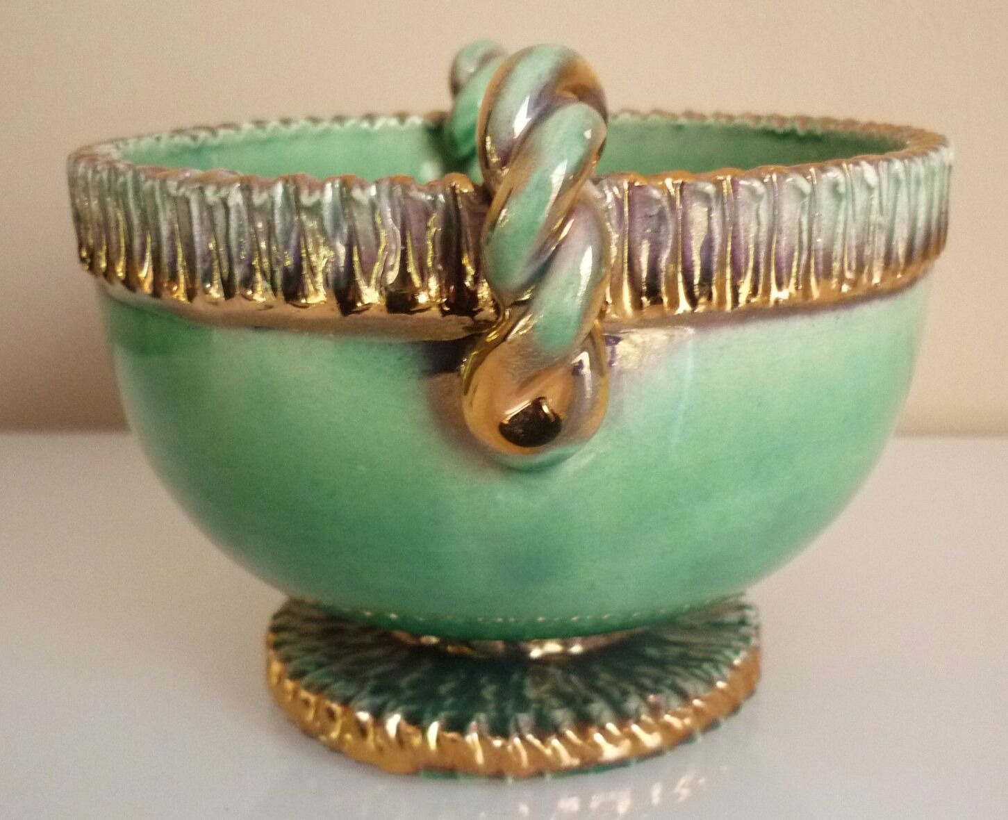 Cup, empty glazed ceramic pocket, signed Louis Dage, 50s