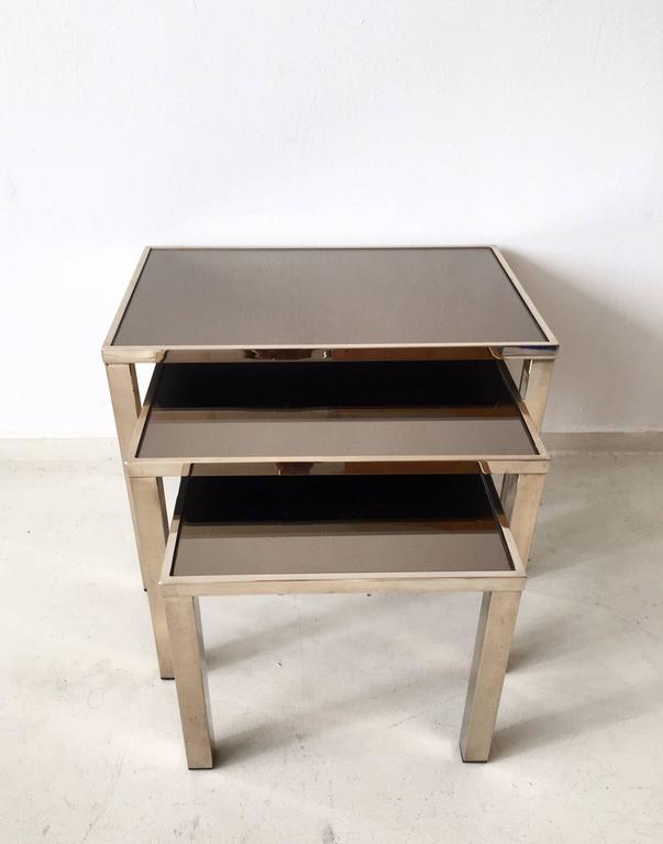 Set of gold-plated nesting tables 23 carats by Belgo Chrome Belgium 1960 s