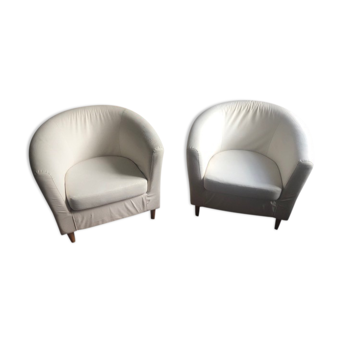 2 white fabric club chairs