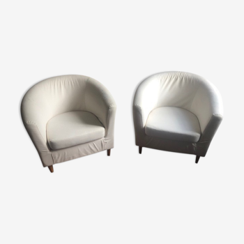 2 white fabric club chairs