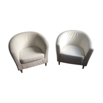 2 white fabric club chairs