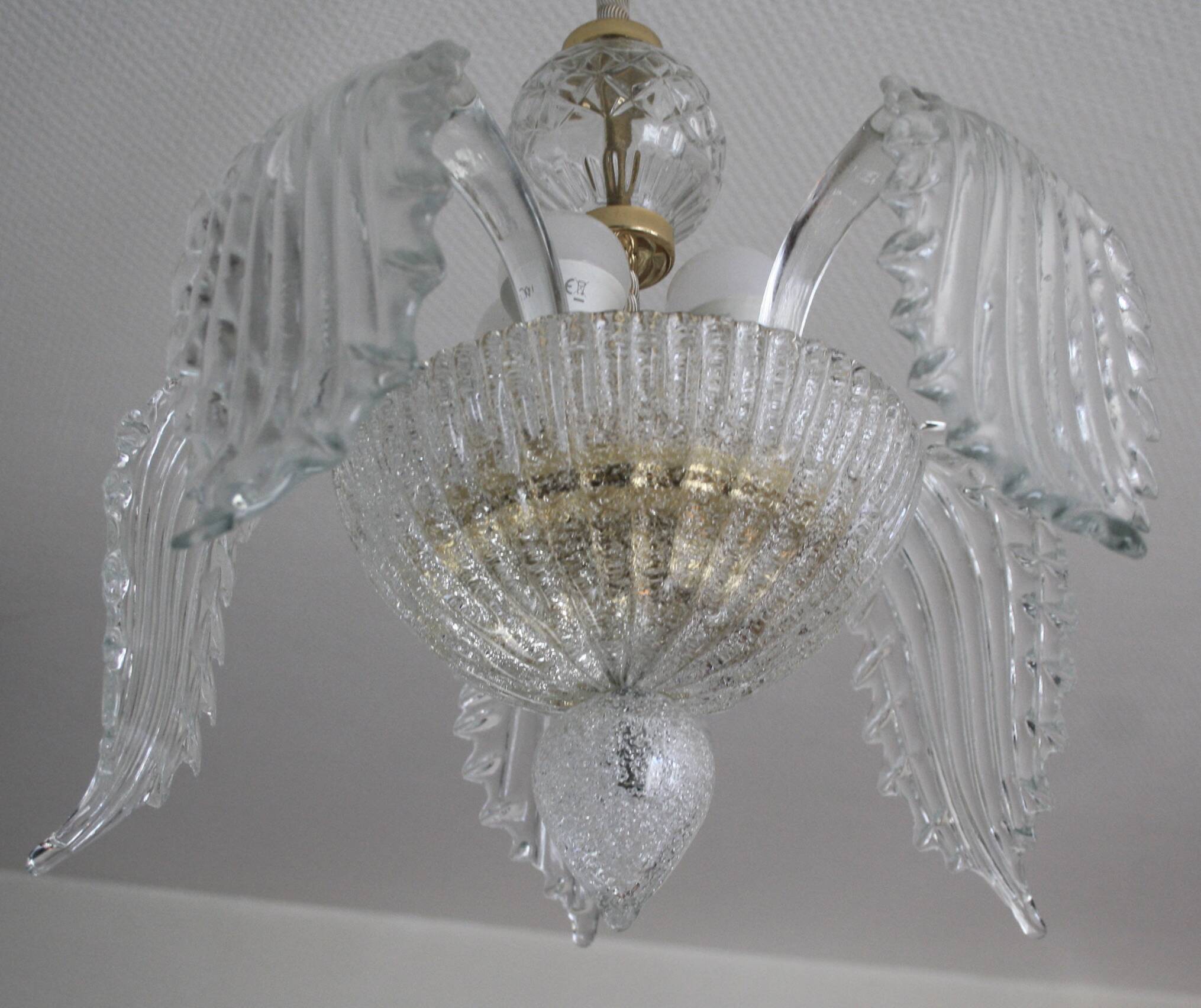 Glass and gold metal chandelier (2 available)
