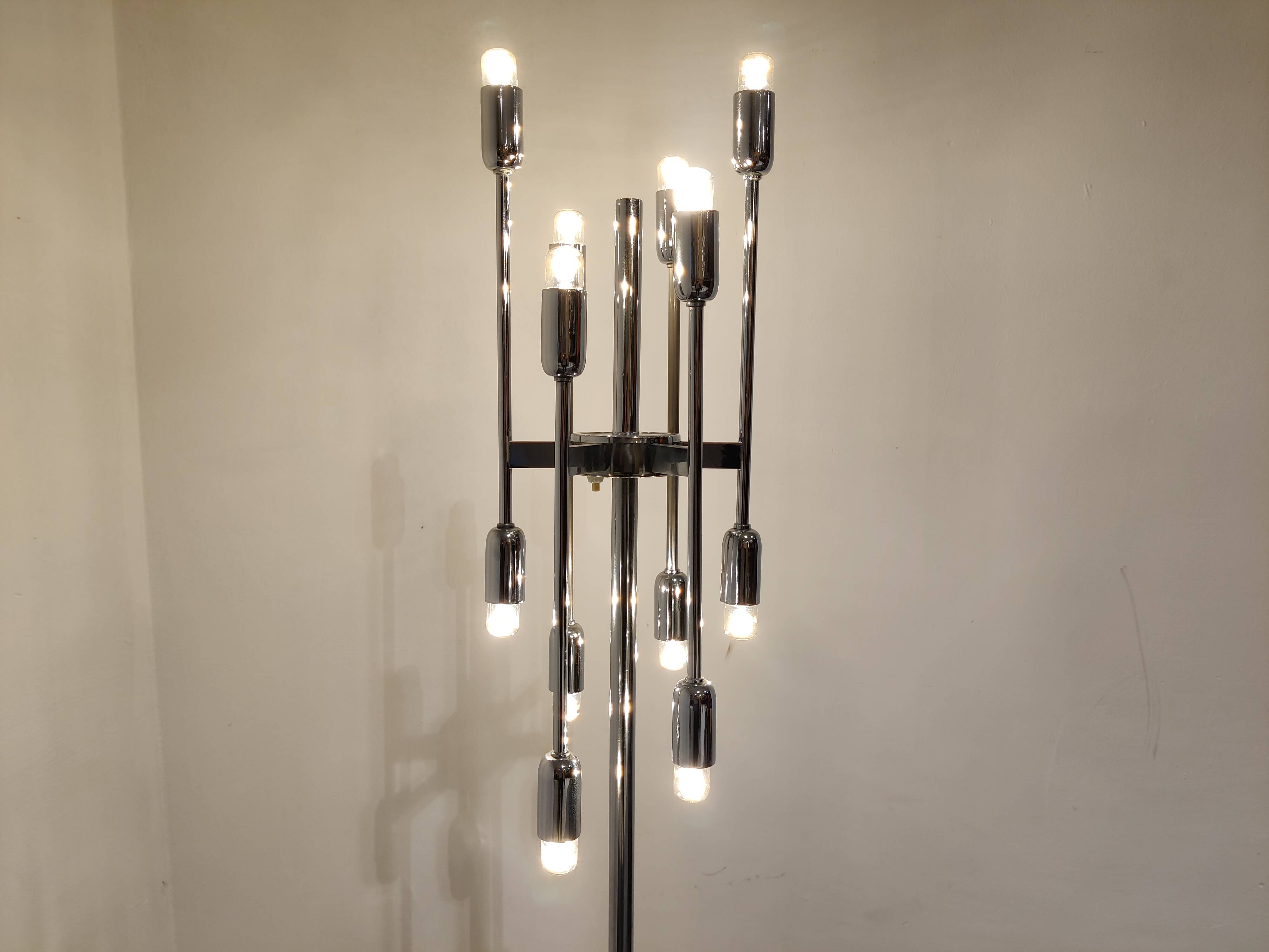 Vintage chrome 12 light floor lamp, 1970s