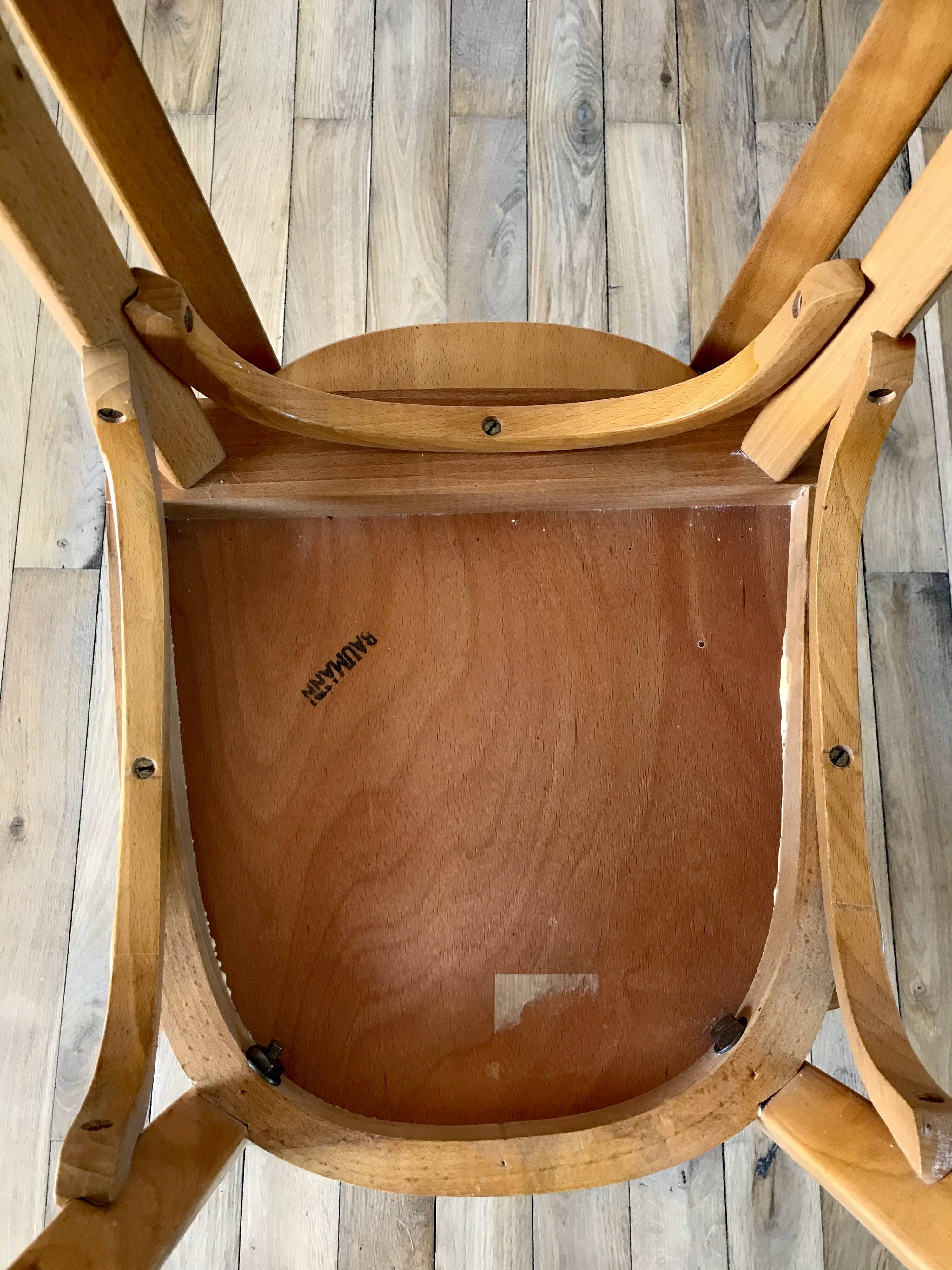 Set of 4 baumann bistro chairs in blond wood / honey stamped 40-50 years