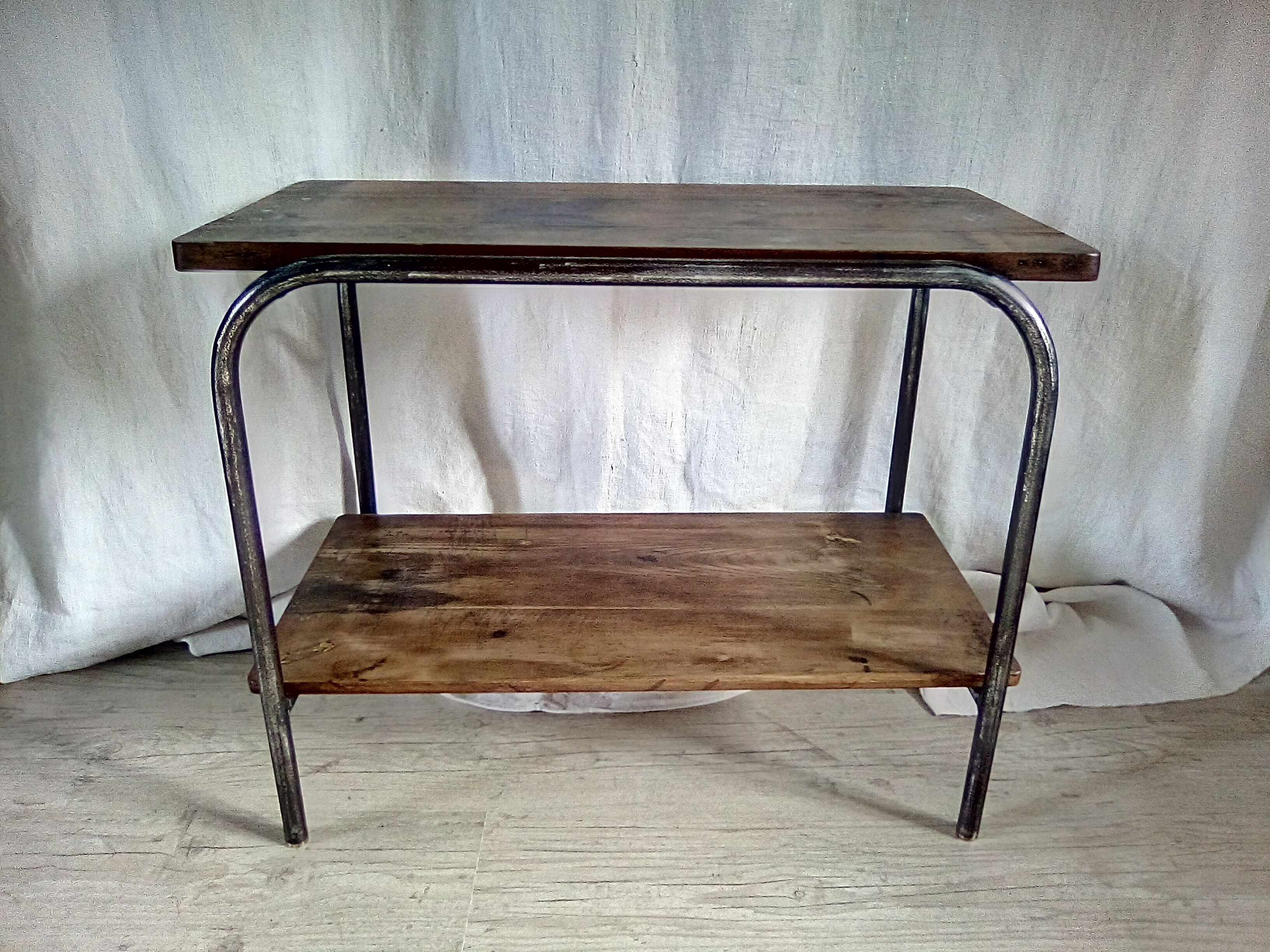 2-level industrial wood and metal side table