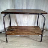 2-level industrial wood and metal side table