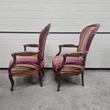 Pair of Louis Philippe armchairs in multi-colored striped velvet