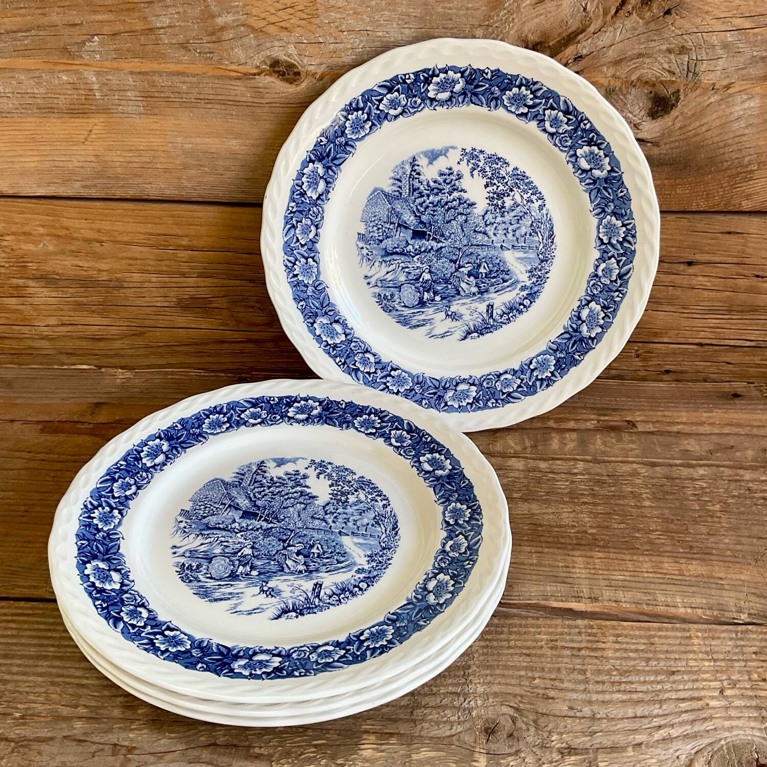 4 assiettes plates Staffordshire England « countryside »