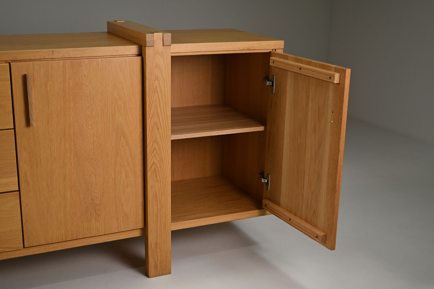 Large brustalist oak sideboard, Belgium.