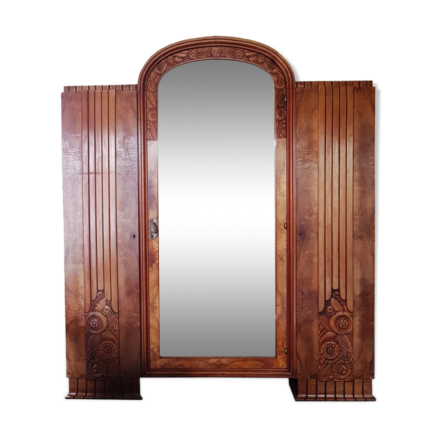 Art Deco wardrobe with elm magnifying glass dome and oak