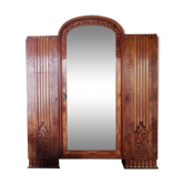 Armoire dressing penderie art déco avec dôme en loupe d'orme et chêne