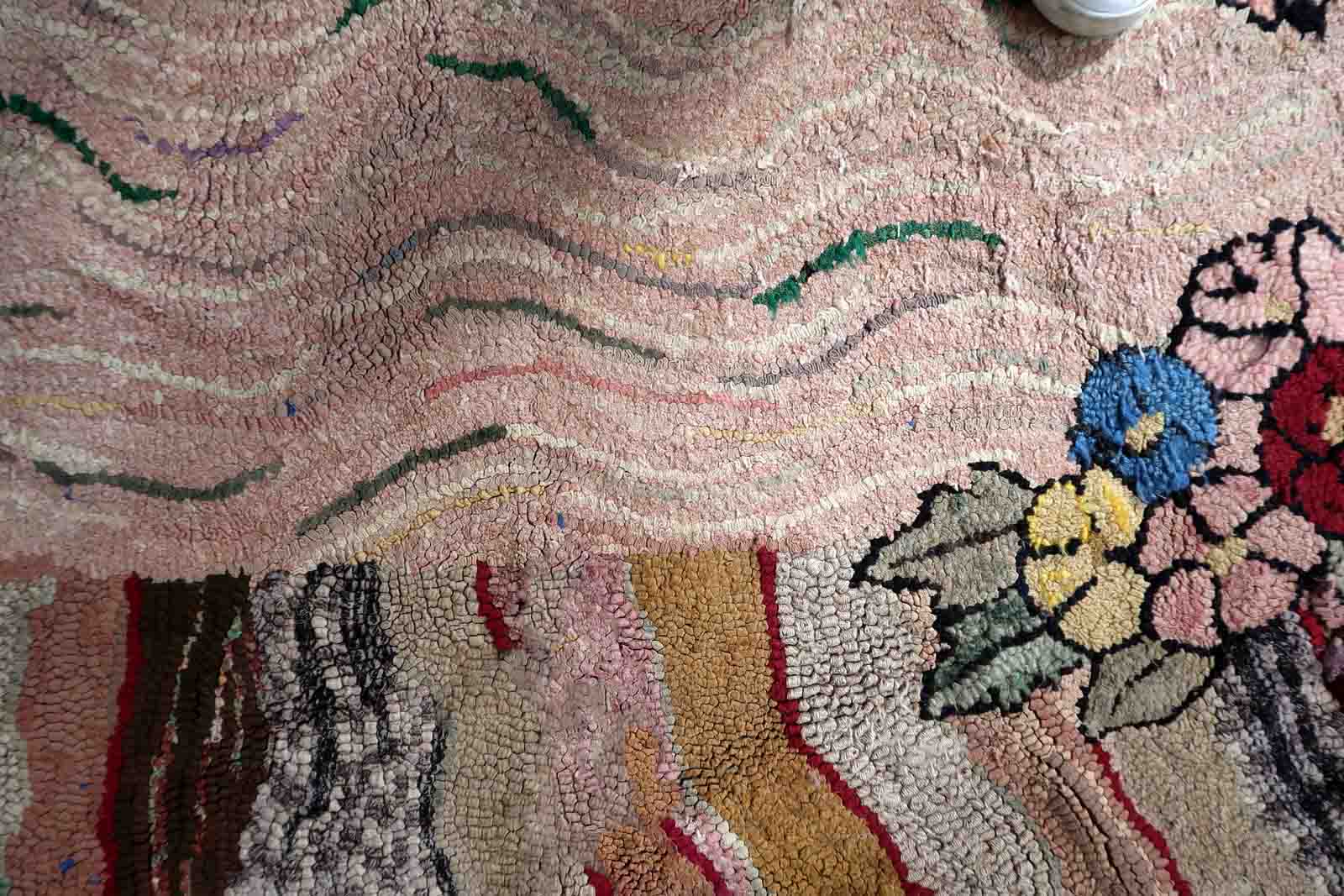 Handmade american hooked antique rug 100cm x 174cm 1880s