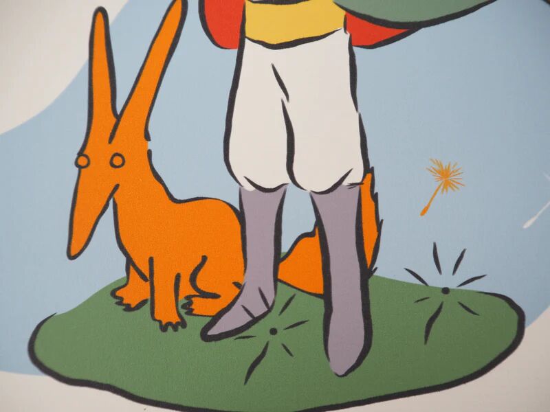 Antoine de Saint-Exupéry : Le Petit Prince et son ami le renard, lithographie