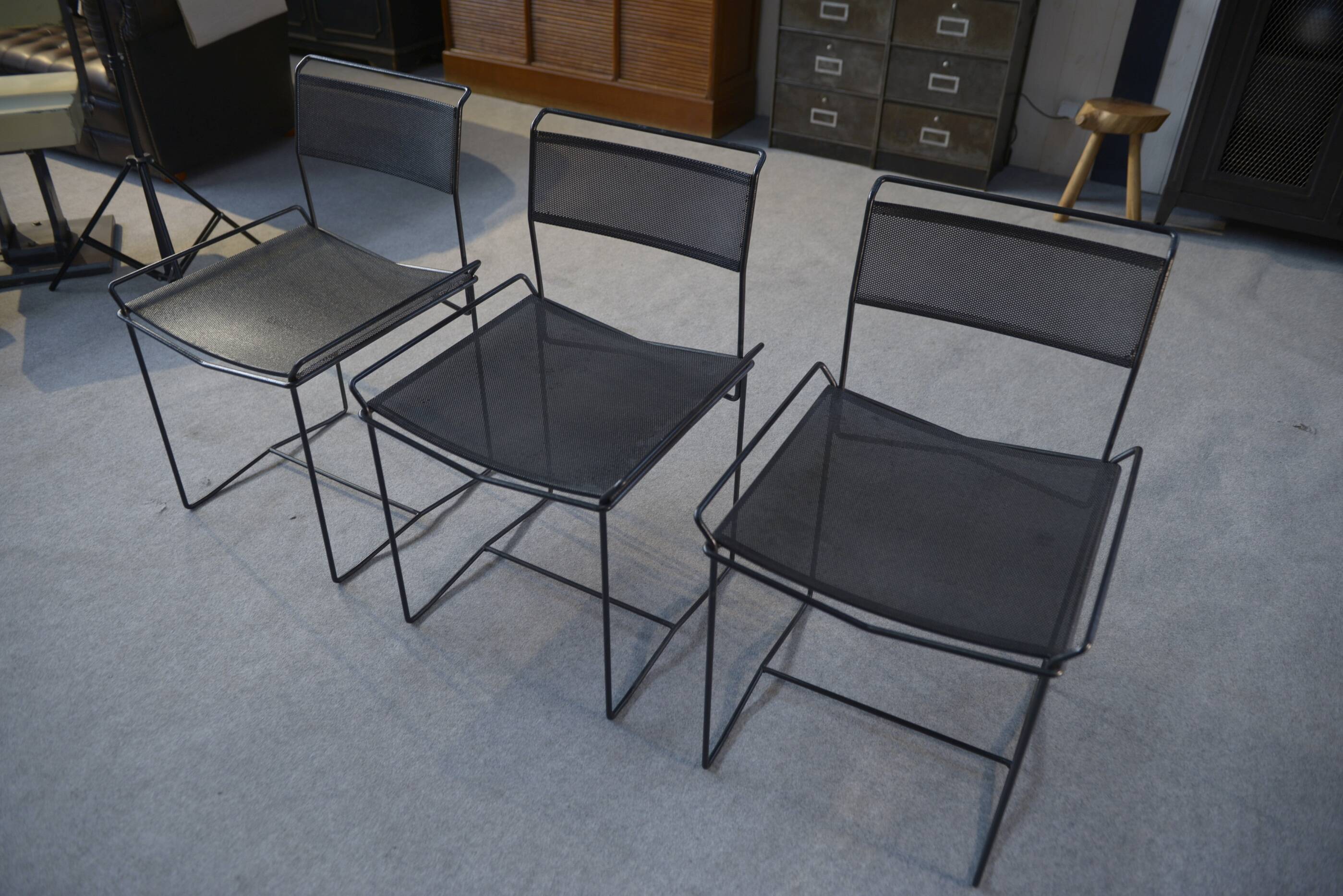 Set of 6 perforated steel chairs, 20th century design