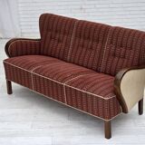 1960s, Danish 3-seater sofa, red furniture wool, beech wood.