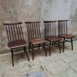 Set of 4 wooden slatted chairs in Scandinavian style