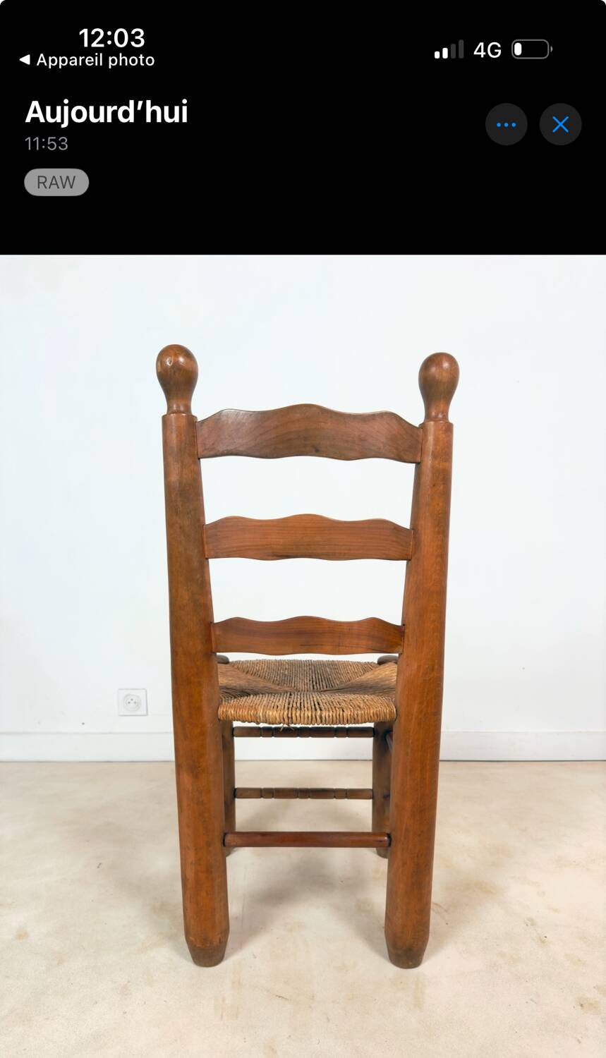 Vintage wooden chair with rush seating