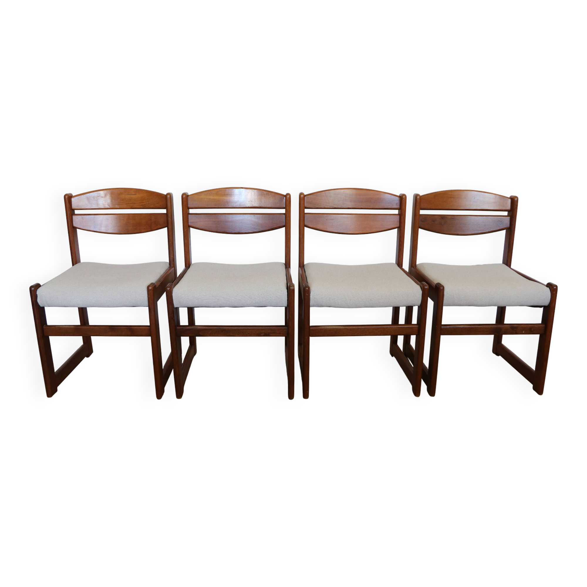 4 vintage brutalist chairs, reupholstered in cotton/linen.