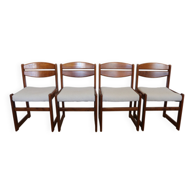4 chaises brutalistes vintage, retapissées coton/lin