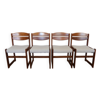 4 vintage brutalist chairs, reupholstered in cotton/linen