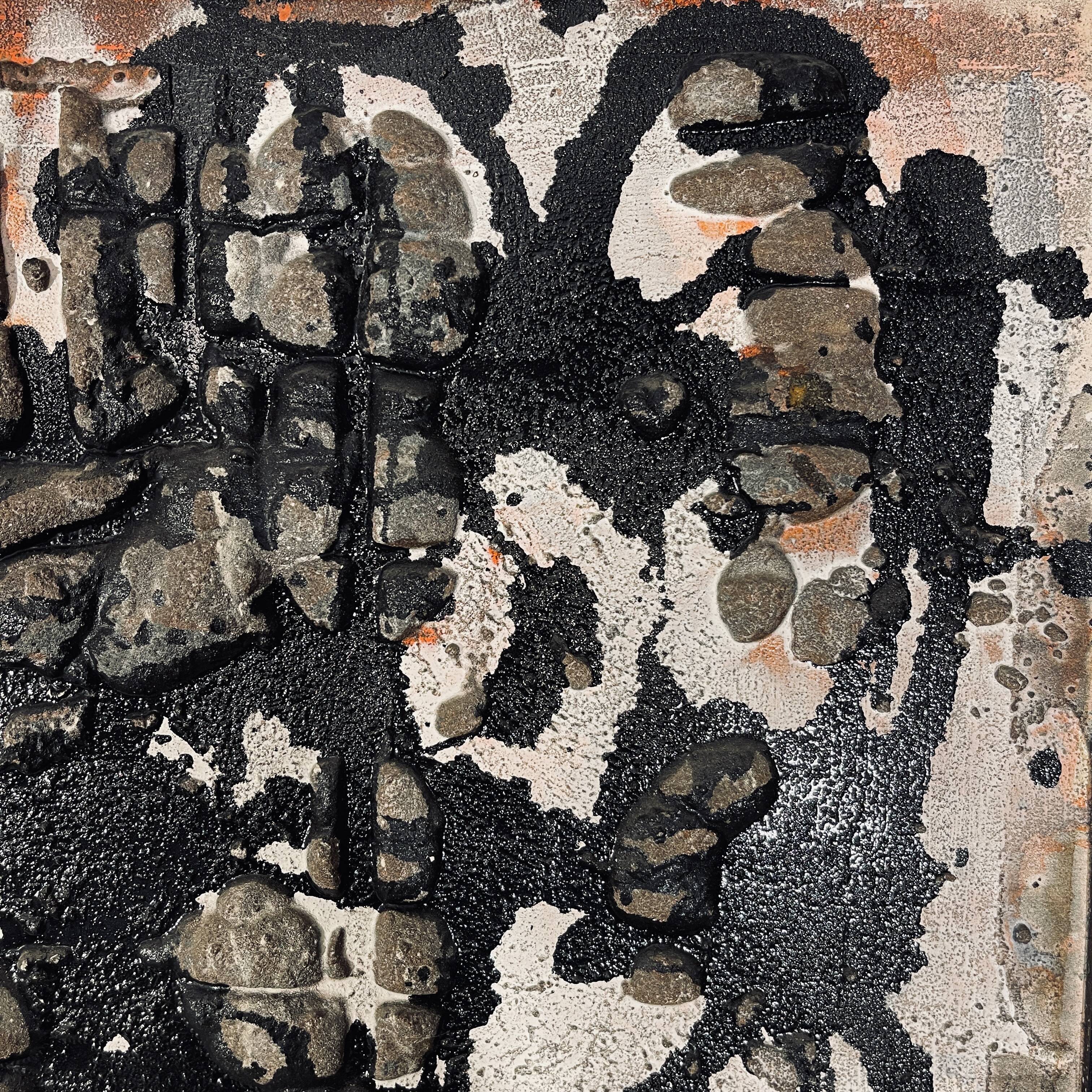 abstract painting, oil and concretions on panel No. 16, LM Londot 1963