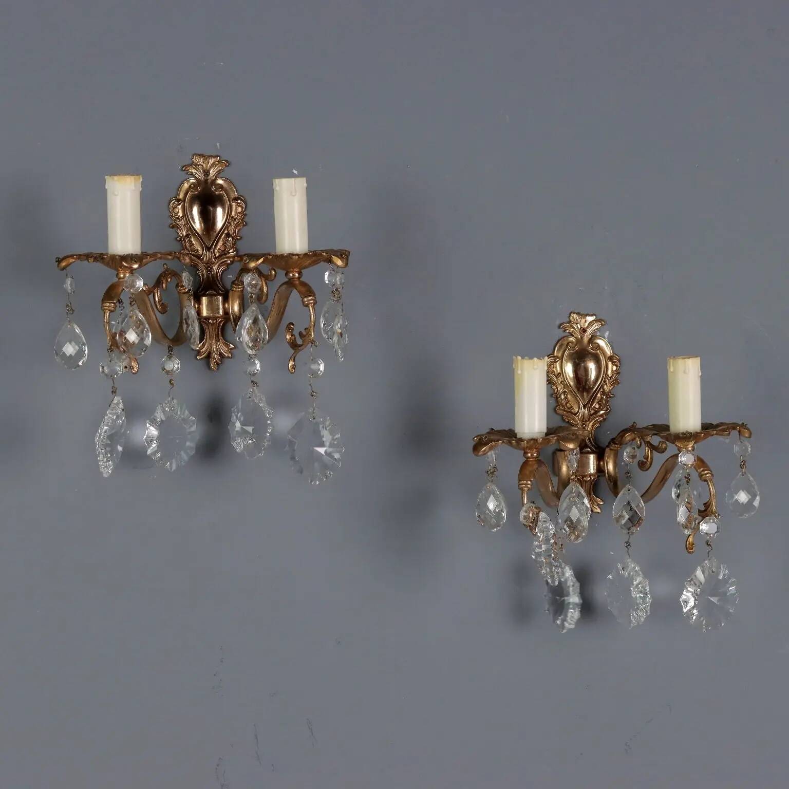 Antique wall sconces in Rococo style, bronze, Italy, 20th century.