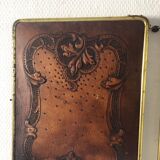 Mirror triptych barber gilded vintage leather 1930 - 33 x 79cm