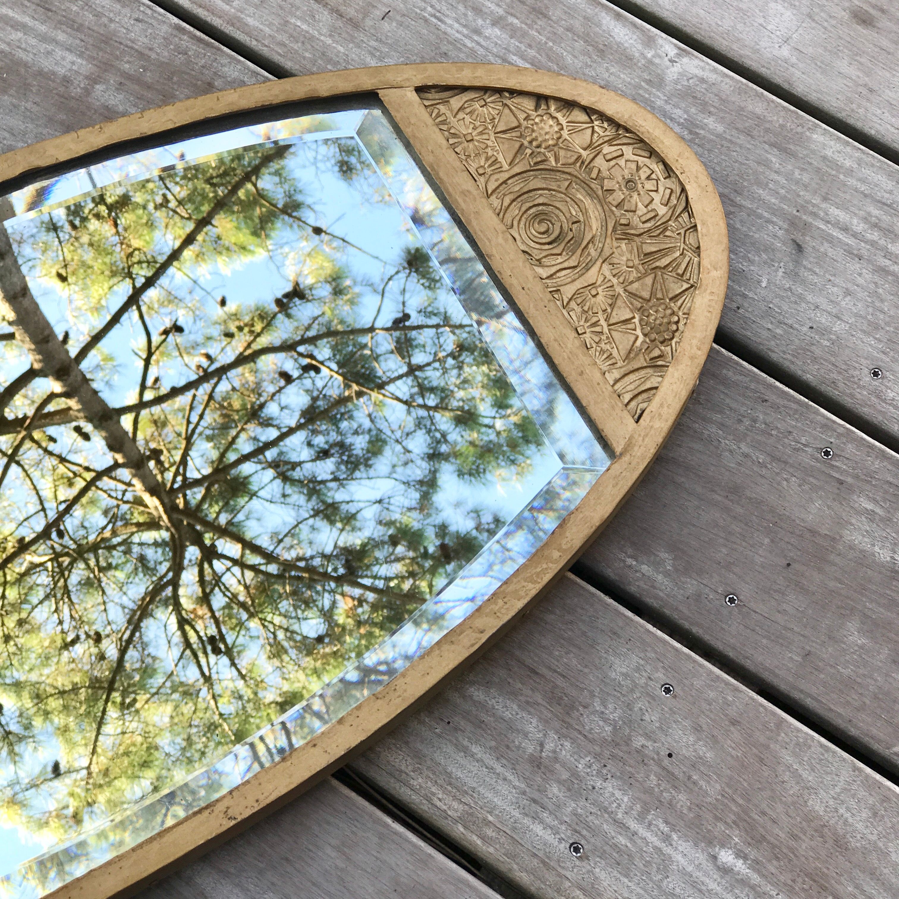 Miroir biseauté ovale art déco doré 84 x 39 cm