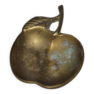 Vintage 1970s solid gold-plated brass apple ashtray from the Czech Republic, leaf pattern.