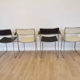 4 Sultana Dining Stackable Armchairs by Arrben/Italy 1980s/White and Black Leather Mid-Century