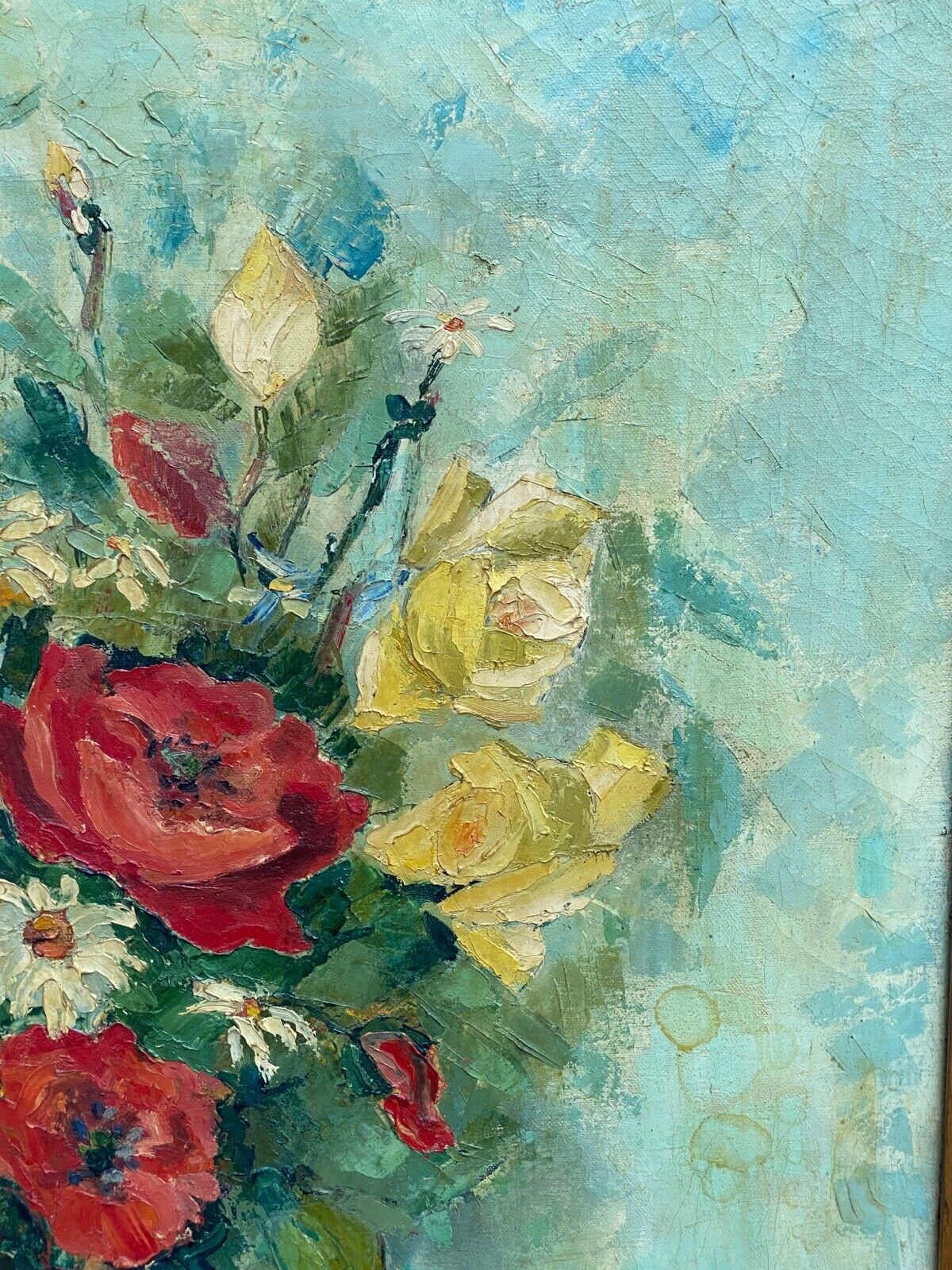Huile william marcel clochard bouquet de fleurs roses coquelicots