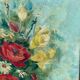 Huile william marcel clochard bouquet de fleurs roses coquelicots