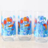 Set of 5 water glasses, bird decorations, 70s/80s, vintage