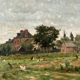 Adrien Jacques Sauzay (1841-1928) L’entrée du village - Huile Sur Panneau D’acajou