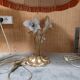 Large gilded brass lamp with white porcelain fleur-de-lis decoration