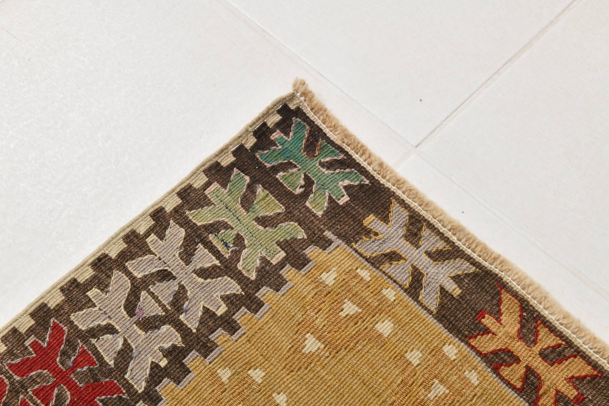 3x5 Red & Mustard Tribal Handmade Vintage Kilim Rug, 95x143Cm