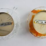 Pair of round wall lights by Murano Mazzega in frosted glass, Italy, 1970