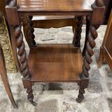 Etagère Antique en Noyer Tordu à Roulettes, 1890s