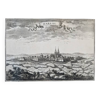 Gravure sur cuivre XVIIème siècle "Marsal", par Sébastien de Pontault de Beaulieu (1612-1674)